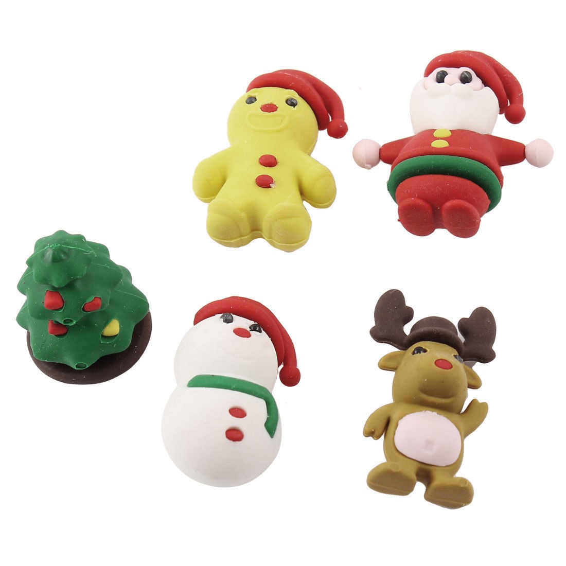5 in 1 Multicolor Santa Snowman Design Rubber Erasers