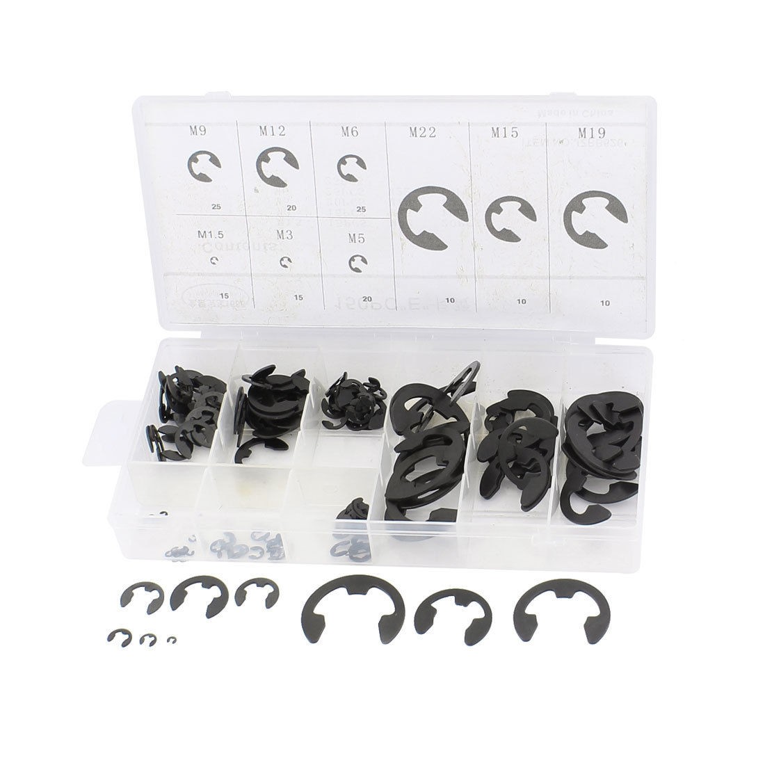 150pcs Car Bike Black Metal Internal Circlip Retaining Ring Fastener Set