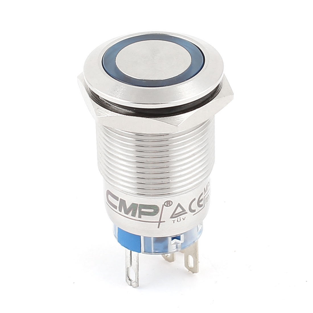 18mm Thread Blue LED Angle Eye SPDT Momentary Flat Push Button Switch 24V 5A