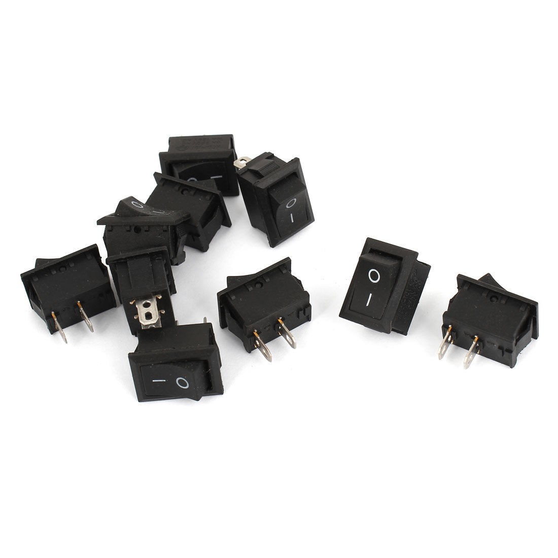 AC 250V 6A 125V 10A SPST 2 Pins 2 Position I O Boat Rocker Switch 10pcs