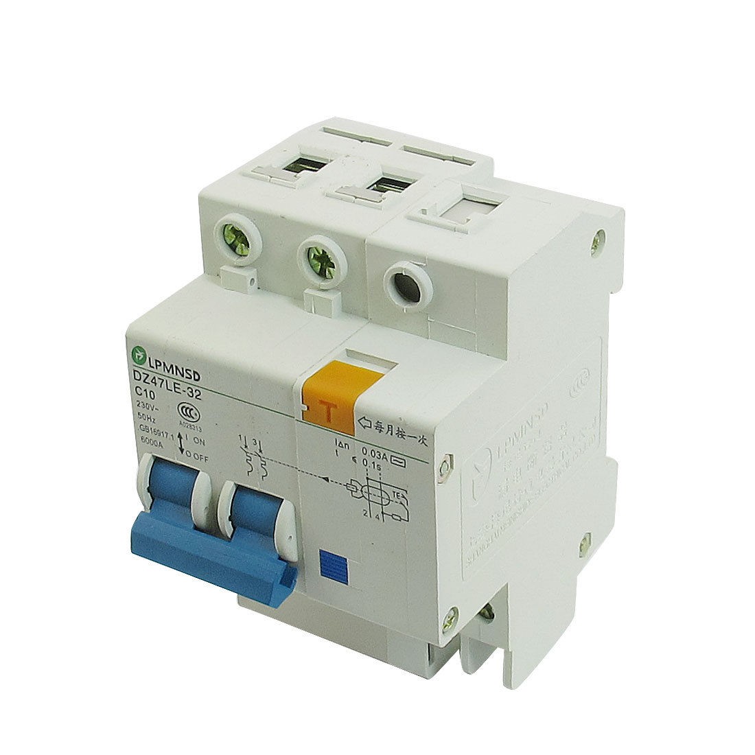 DZ47LE-32 230VAC 10A 2P 6000A Breaking Capacity Earth Leakage Circuit Breaker