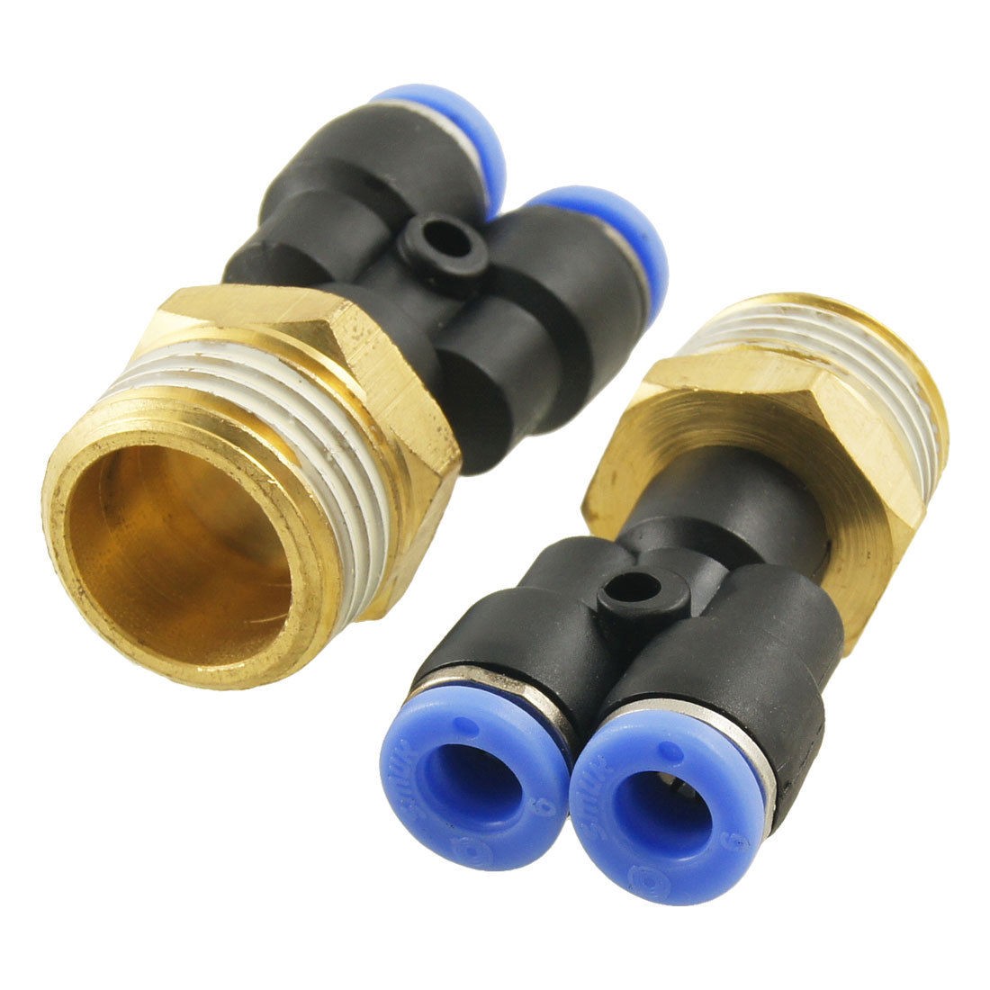 2 Pcs Pneumatic 20mm Thread 6mm Push in Y Shape Quick Connector