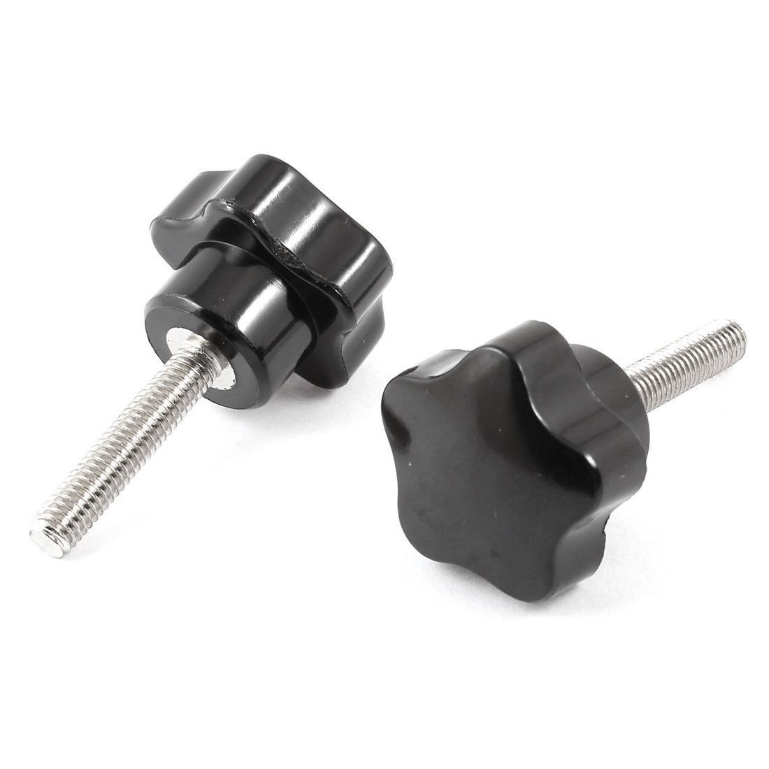 6mm x 30mm Male Thread Silver Tone Metal Clamping Star Knob Grip Black 2pcs