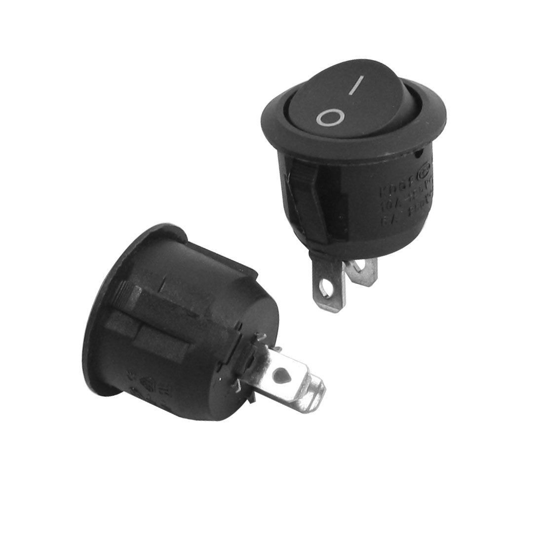 2pcs SPST Black Button 2 Position Round Rocker Switch AC250V 6A AC125V 10A