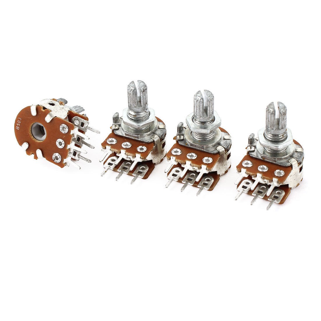 4pcs 50K Ohm 15mm Shaft B Type Linear Dual Rotary Rotatable Taper Potentiometer