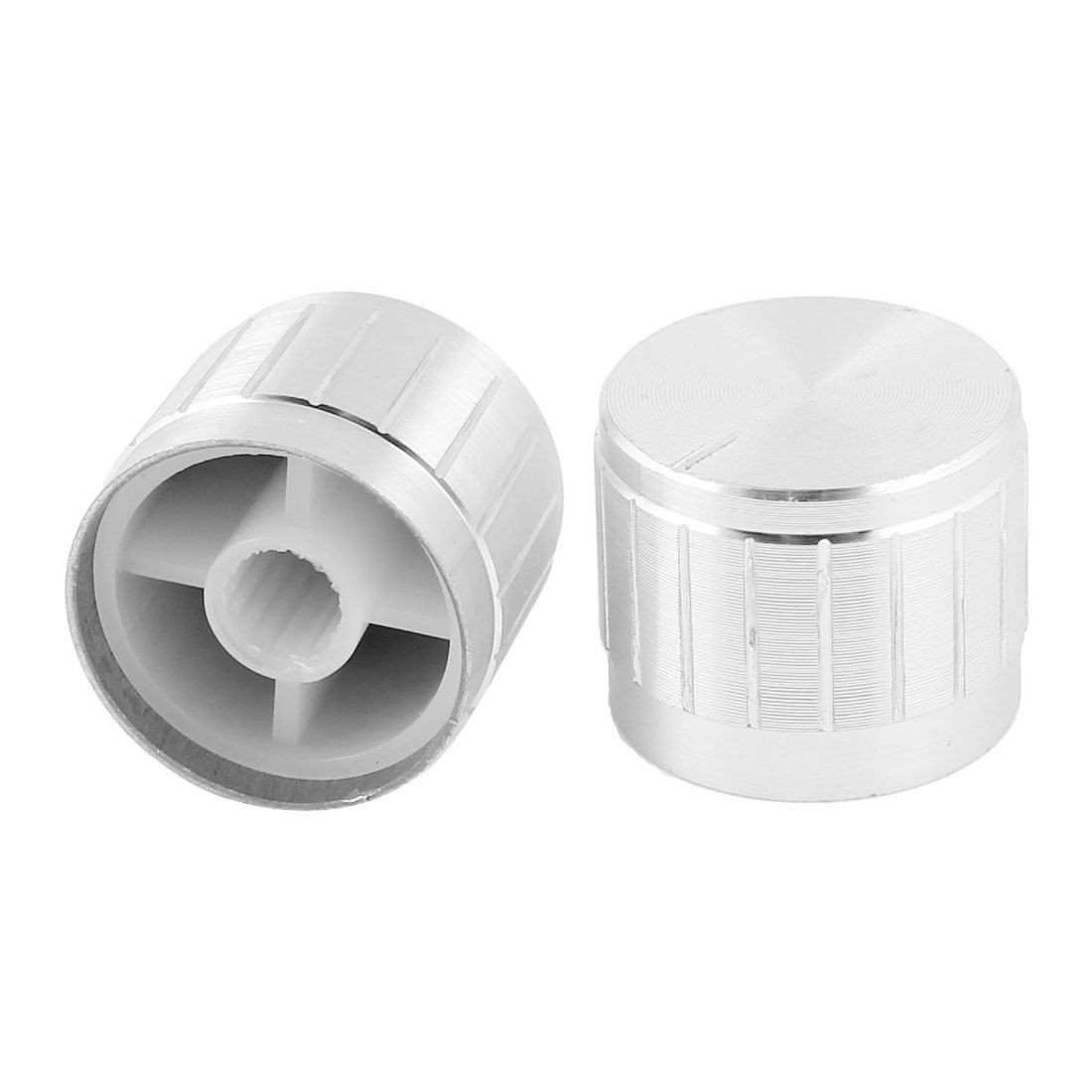 2 Pcs Silver Tone Volume Control Rotary Aluminum Potentiometer Knobs 21mm x 17mm