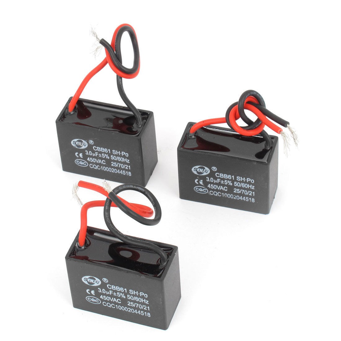 CBB61 Wire Polypropylene Film Coated 450VAC 3 0uF Motor Run Capacitor 3pcs