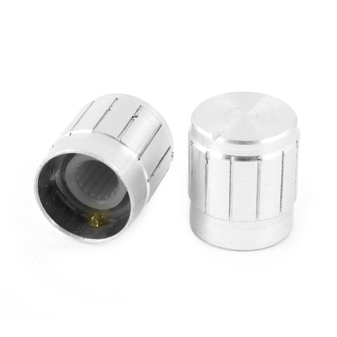 2 Pcs Silver Tone 15mm x 17mm CD Amplifier Aluminum Potentiometer Knobs Caps