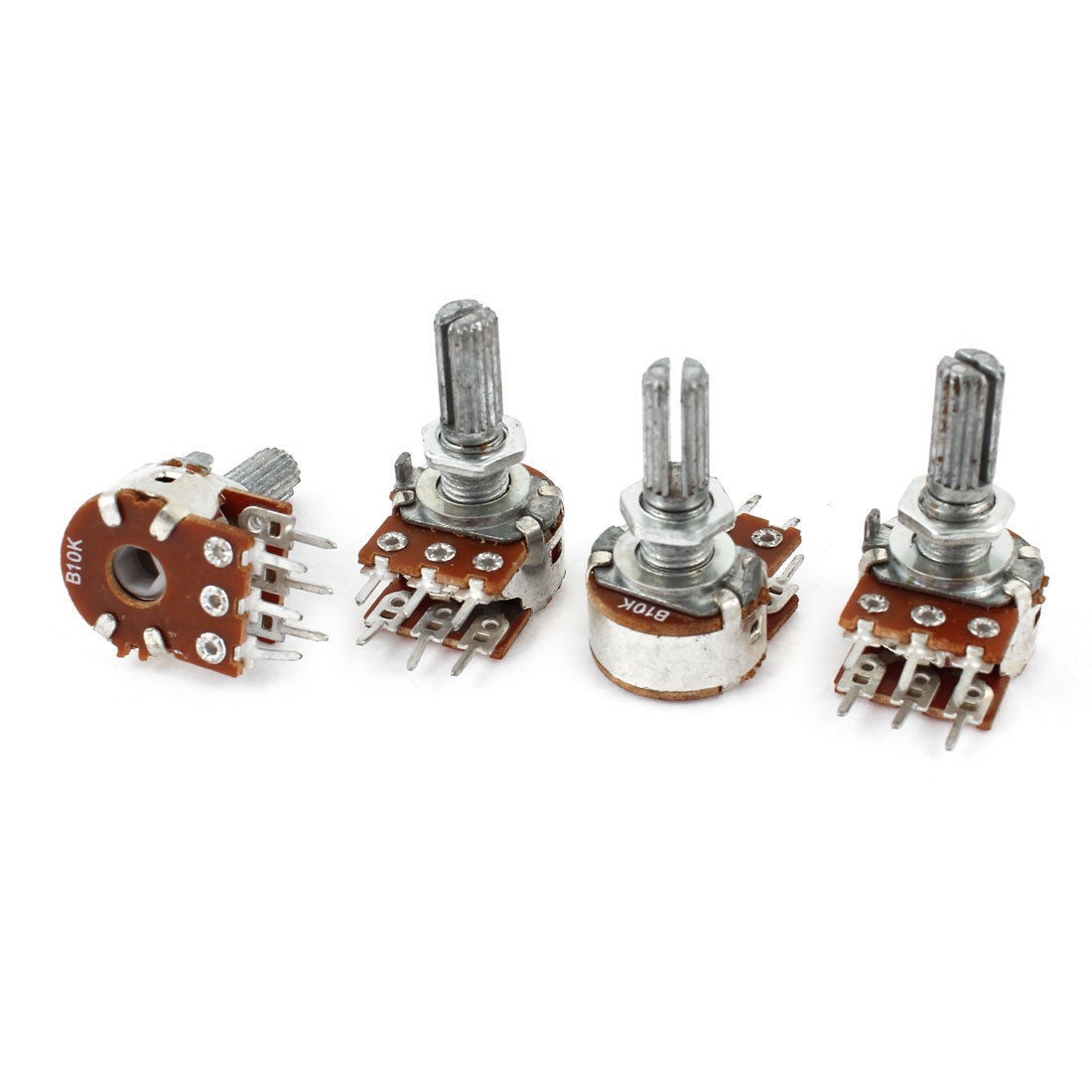 4pcs 10K Ohm 20mm Shaft B Type Linear Dual Rotary Rotatable Taper Potentiometer