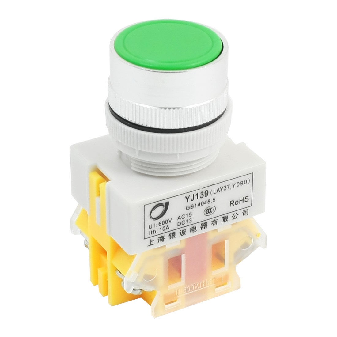 600V 10A 1NO 1NC DPST 24mm Thread Green Momentary Push Button Switch