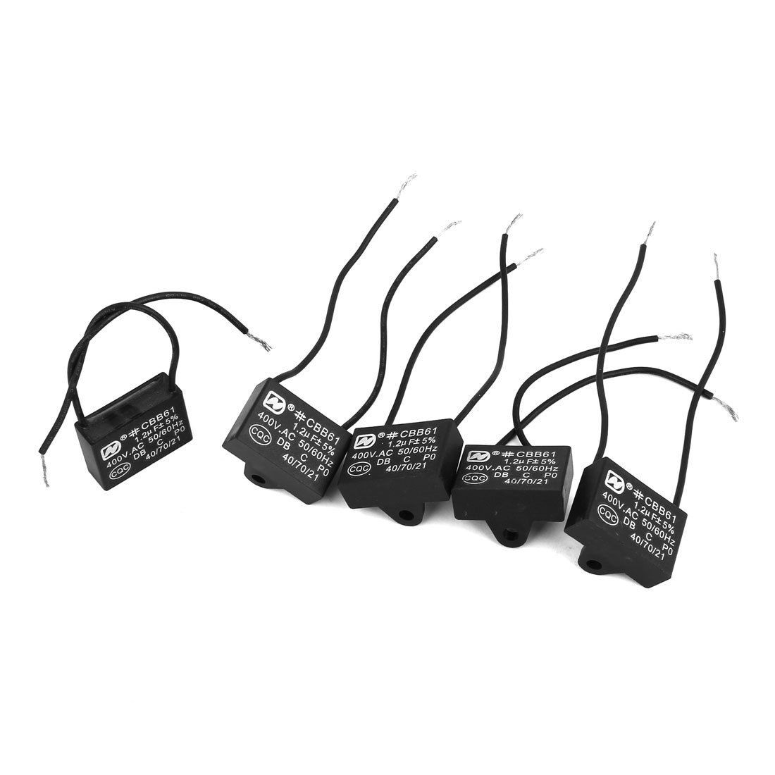 5 Pcs Black 1 2uF 400VAC 50 60Hz 2 Wire Fan Capacitor CBB61