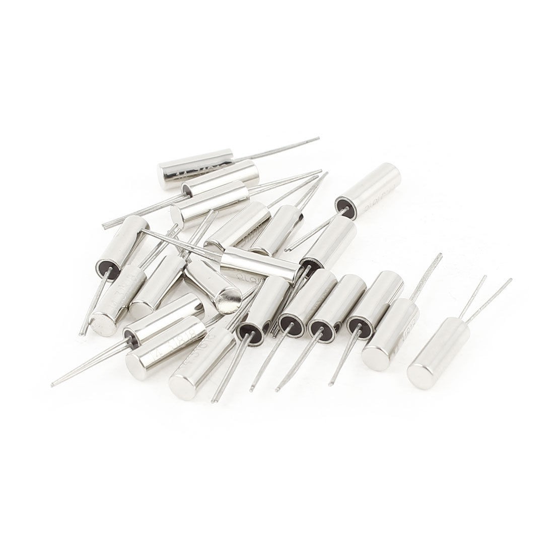 20 Pcs 3mmx8mm 32 768K 32 768kHz Cylinder Shaped Crystal Oscillators Silver Tone