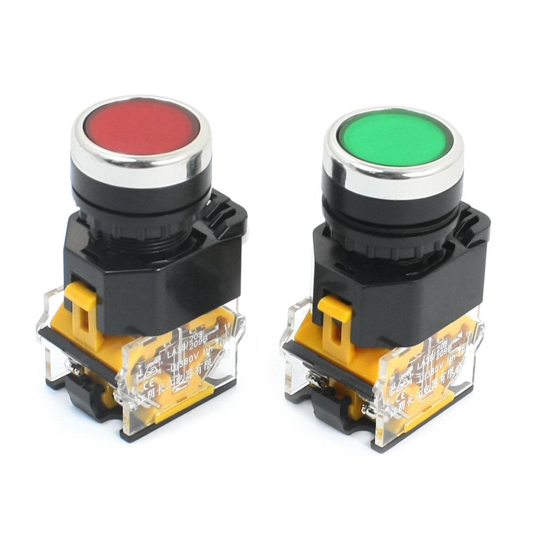 2pcs 22mm Panel Cutout Dia 10A 380V DPST Red Green Momentary Push Button Switch
