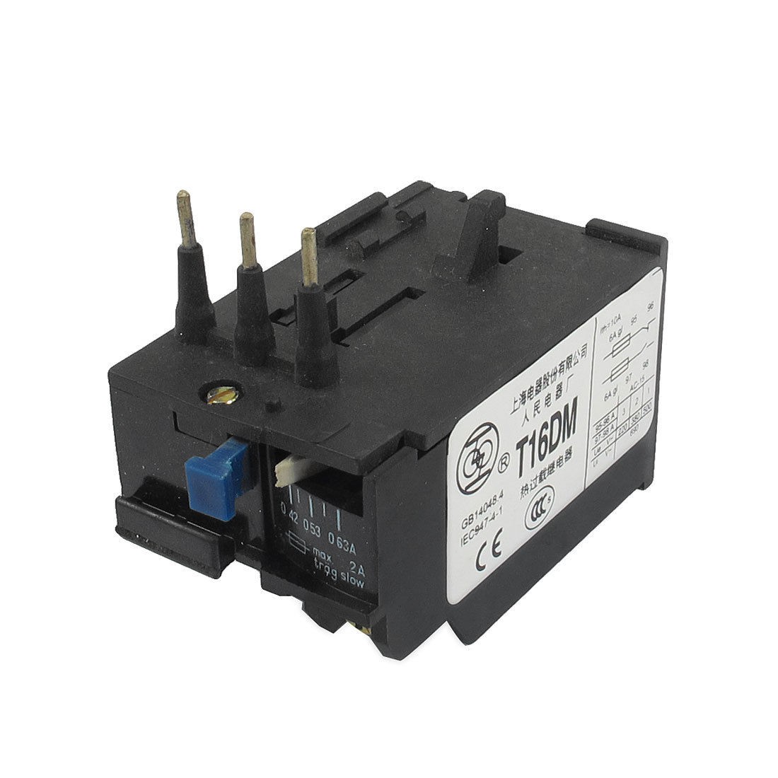 T16DM 3 Pole 0.42A-0.63A Current Range Motor Thermal Overload Relay 1NO 1NC