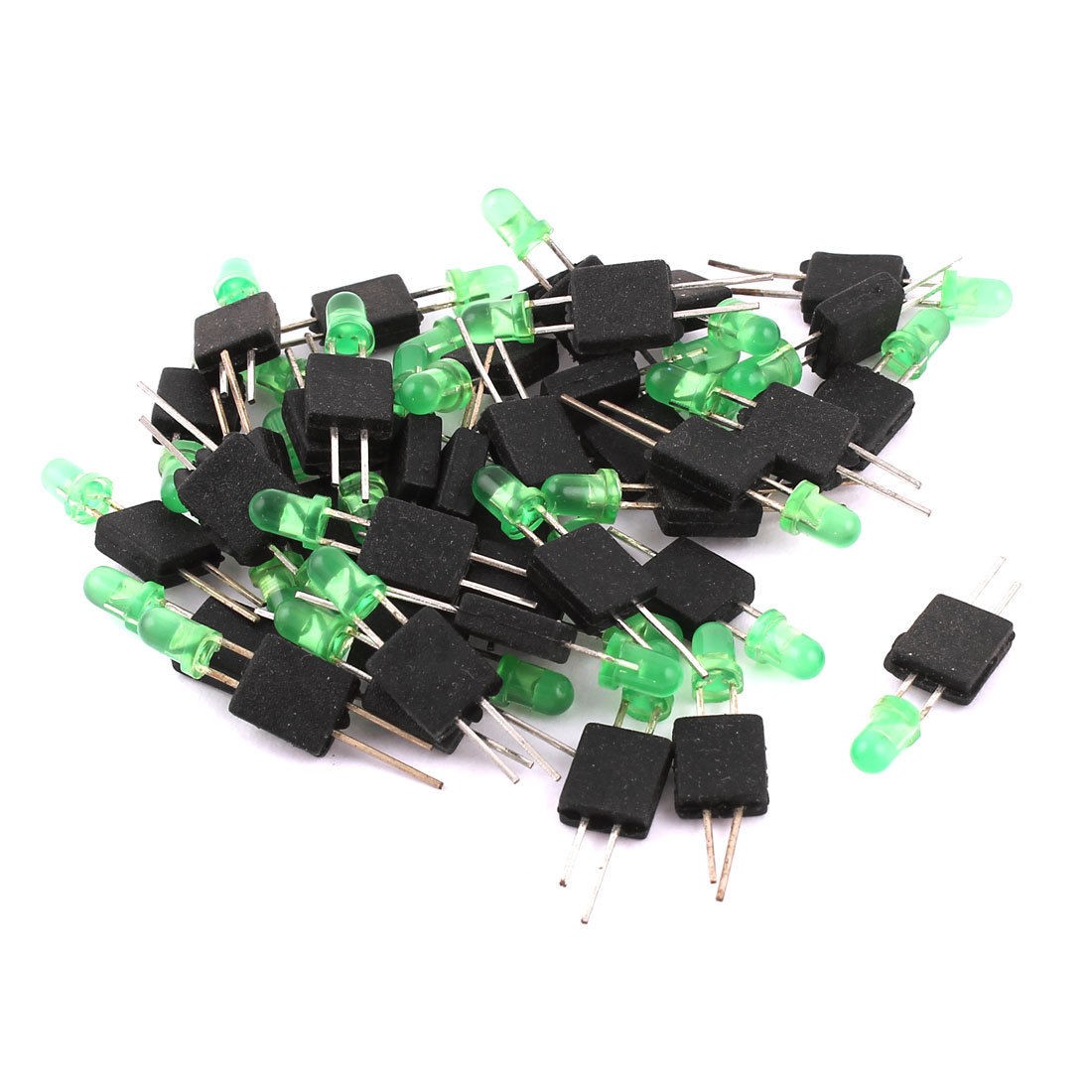 40 Pcs 2 Insulated Pins 3mm Straw Hat Green LED Light Emitting Diode Replacement