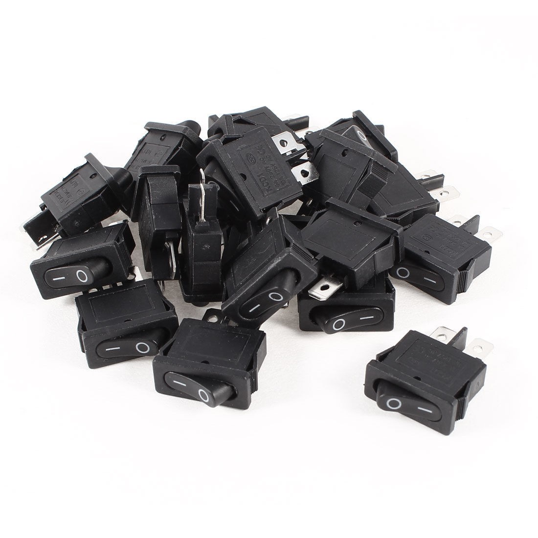 AC 250V 6A 125V 10A 2 Pin I O 2 Position SPST Snap in Rocker Switch Black 20pcs