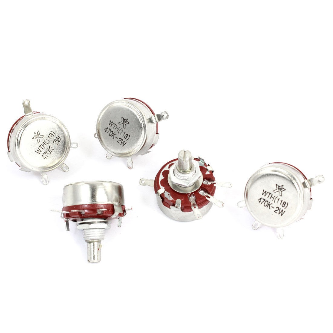WTH118 470K Ohm 2W 6mm Round Shaft 4 Pins Carbon Rotary Potentiometer 5pcs