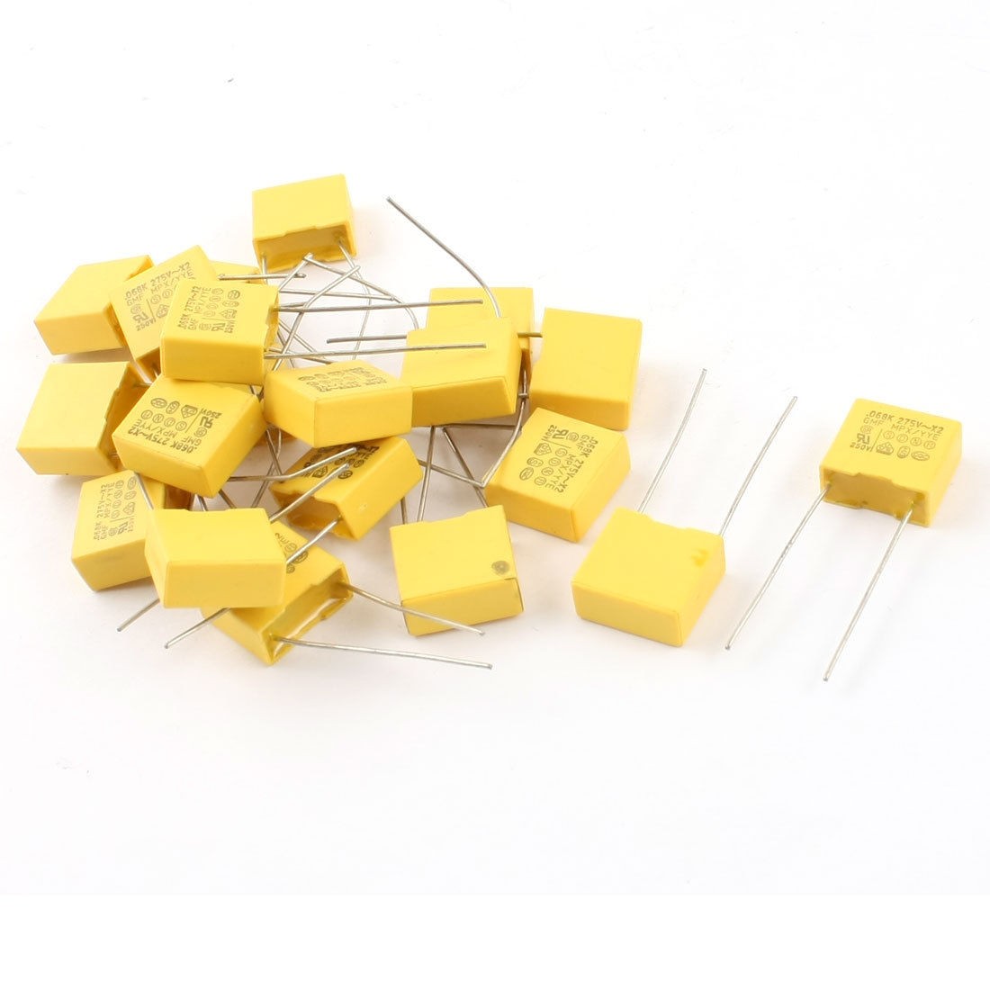 20Pcs Metal Axial Leads Polyester Film Capacitor AC275V 68nF Yellow