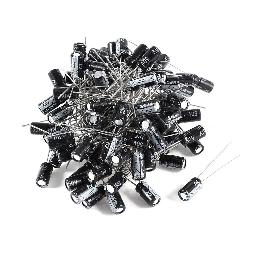 100 Pcs 1uF 50V Radial Leads Aluminum Electrolytic Capacitors 4x11mm