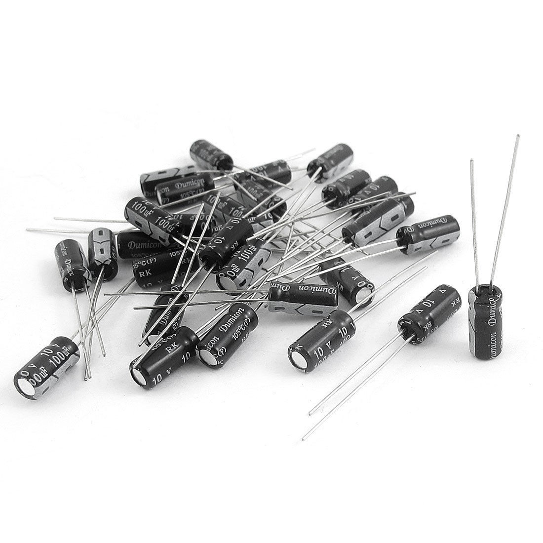 30 Pcs 100uF 10V Radial Lead Aluminum Electrolytic Capacitors Black Gray