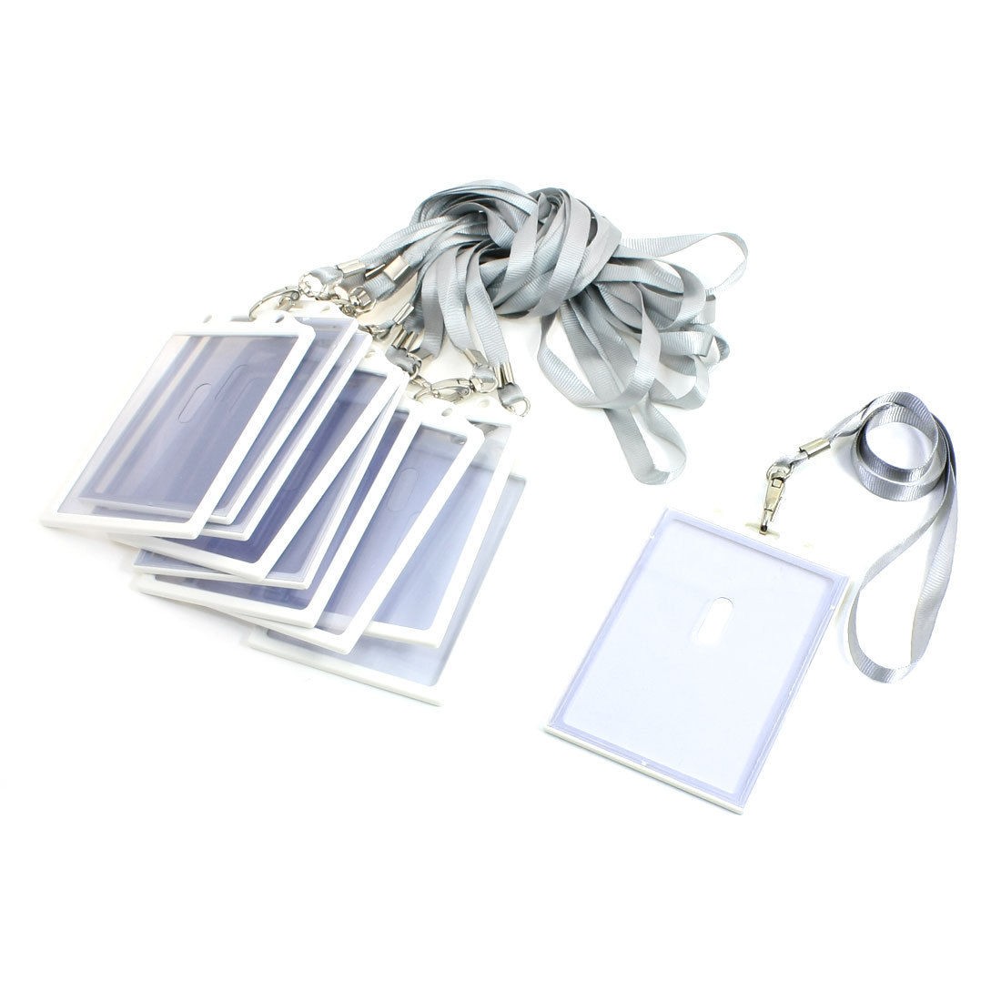 10pcs White Vertical Company Business ID Card Holder Case w Gray Neck Strap