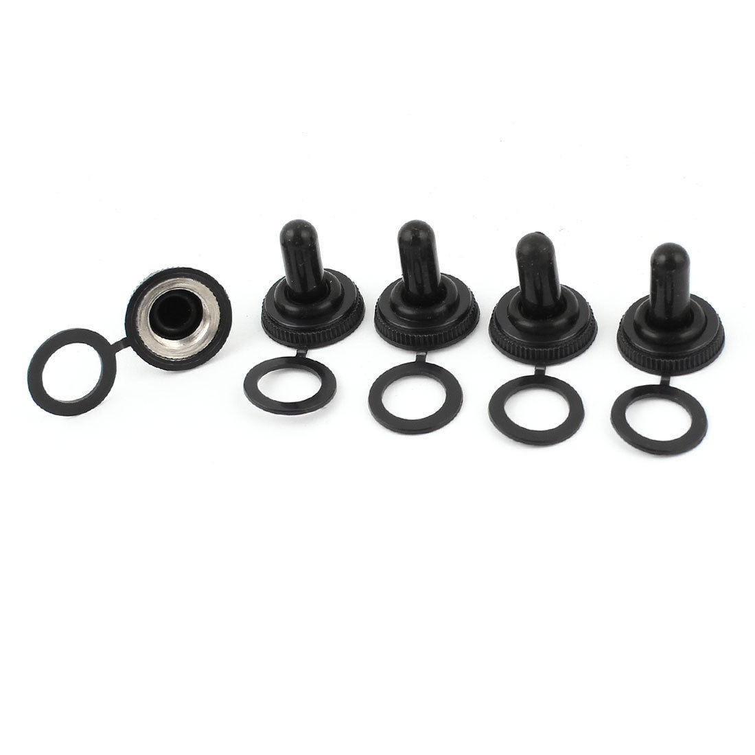 Black 11mm Threaded Waterproof Toggle Switch Cover Cap Seal Boot 5 Pcs