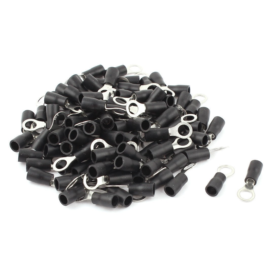 100 Pcs 2 5S Insulated Wire Connector Ring Crimp Terminal Black 16 14AWG