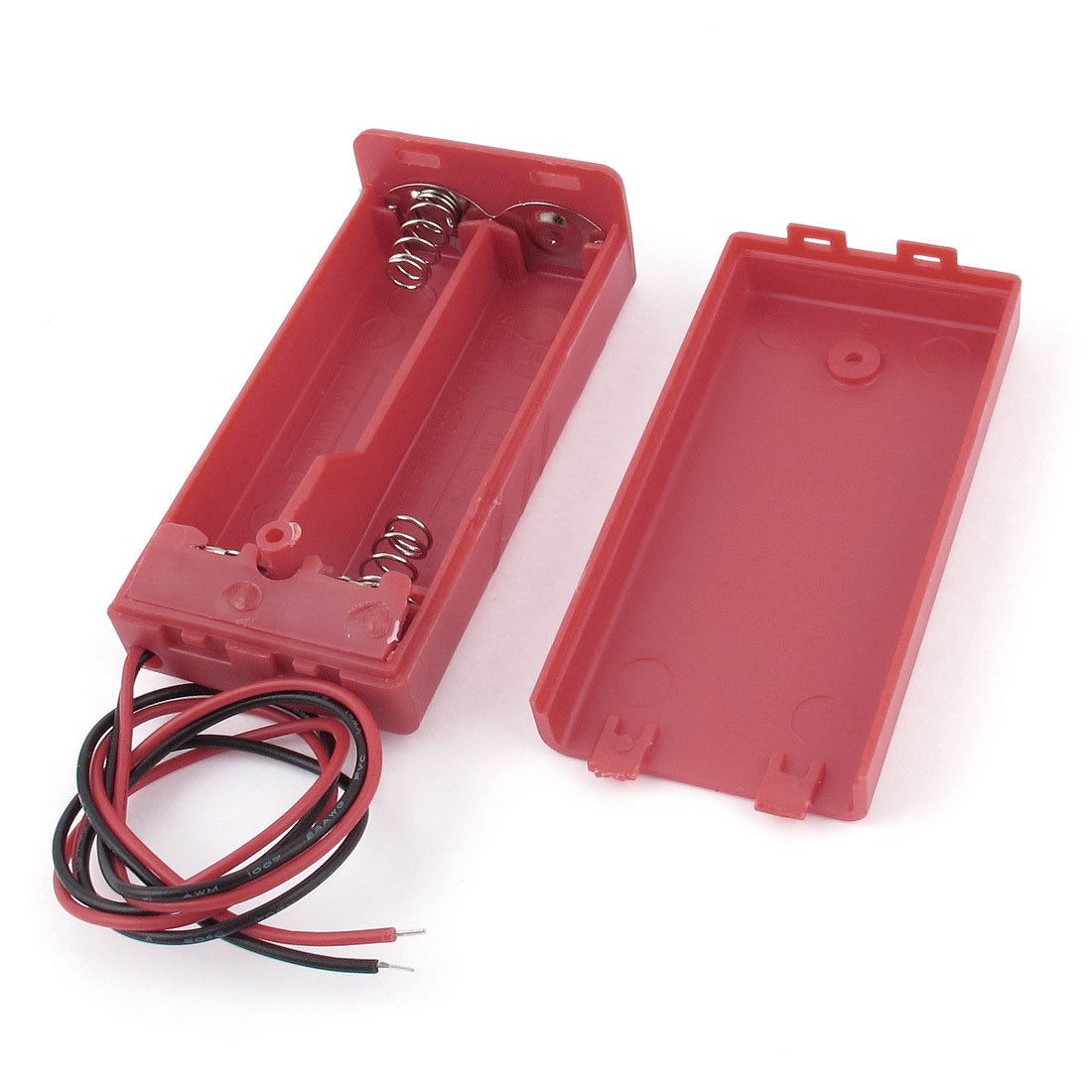 Red Plastic 12" Wire Leads Battery Storage Case Holder for 2 x 1 5V AA