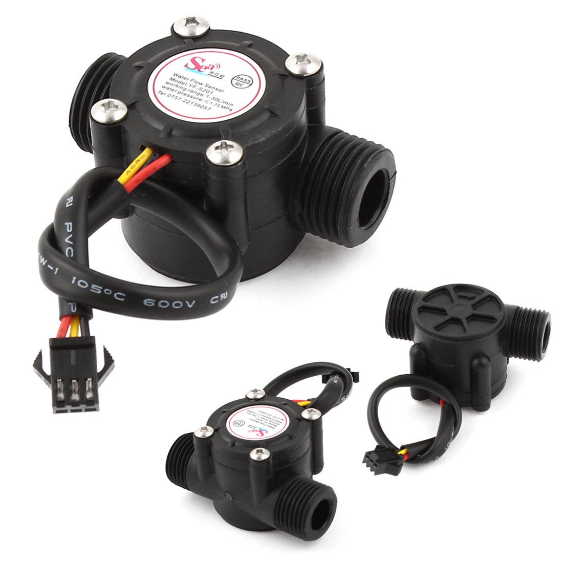 Black Liquid Flow Sensor Flowmeter Water Controller 1-30L/min G1/2"