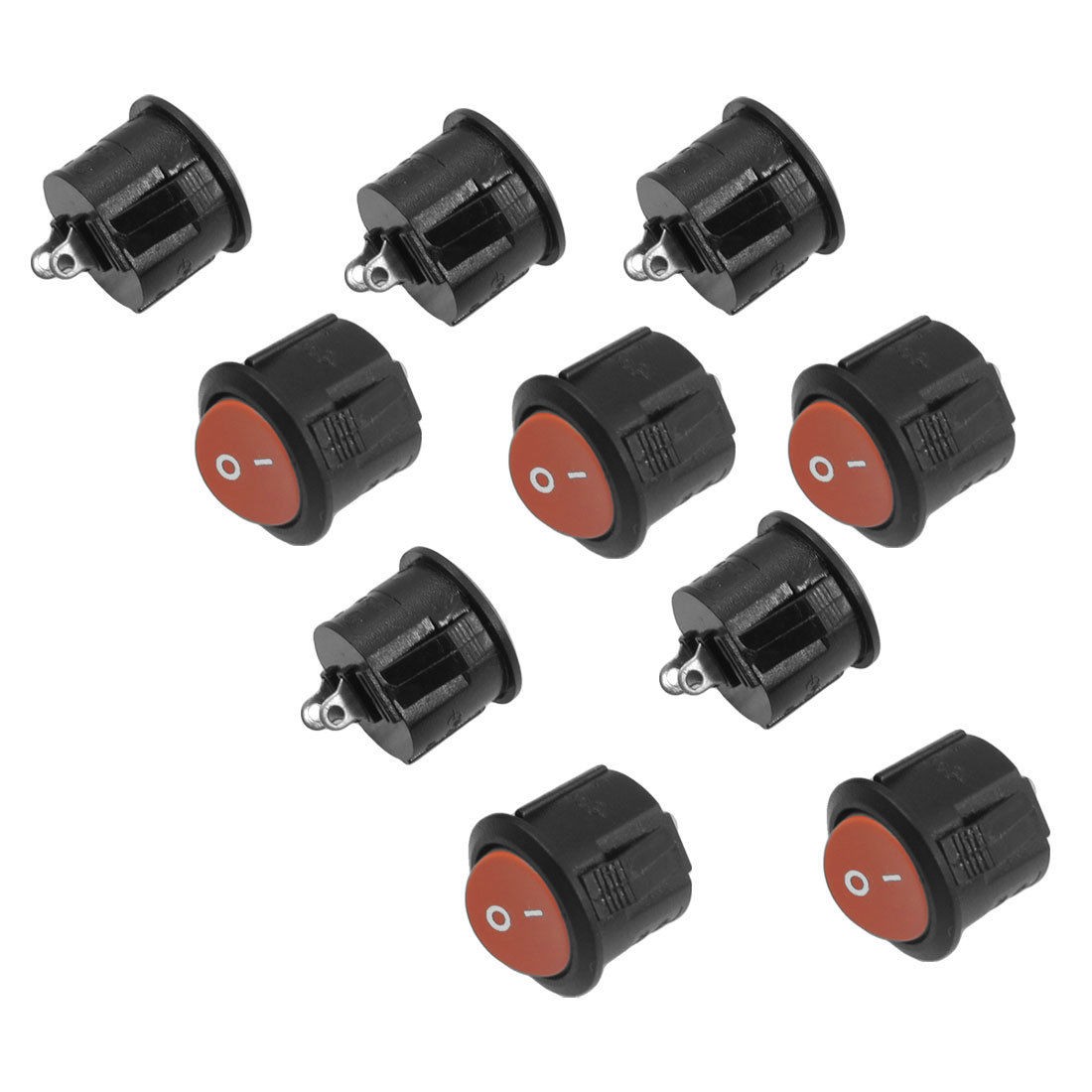 10 Pcs Red Round Button 2 Pin SPST on Off Rocker Switch AC 125V 6A 250V 3A