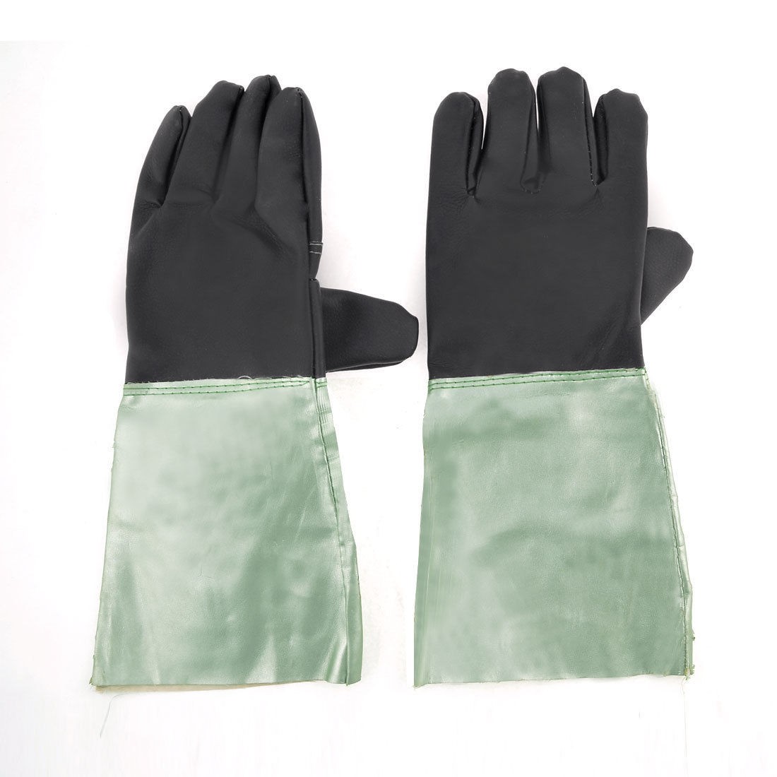 Pair Black Light Green Faux Leather Grill Work Welding Gloves