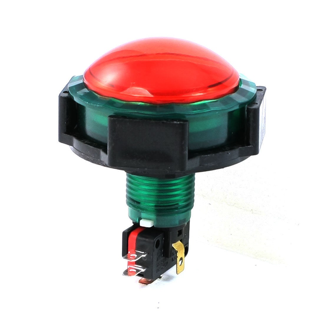 AC 125V 250V 15A Green Black Shell DC 12V Red Lamp Momentary Push Button Switch