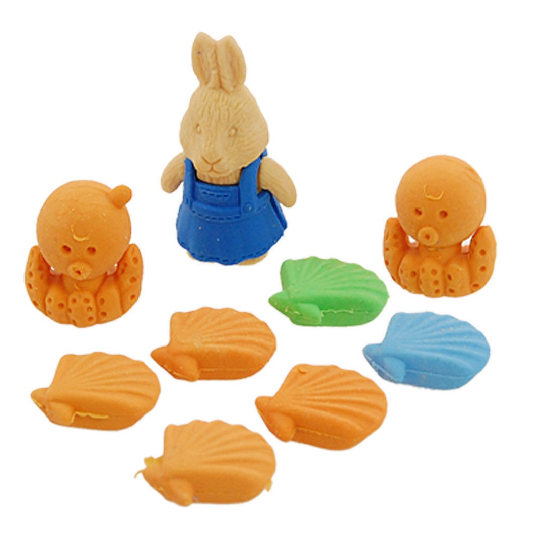 Colorful Octopus Clam Rabbit Rubber Erasers 18 Pcs
