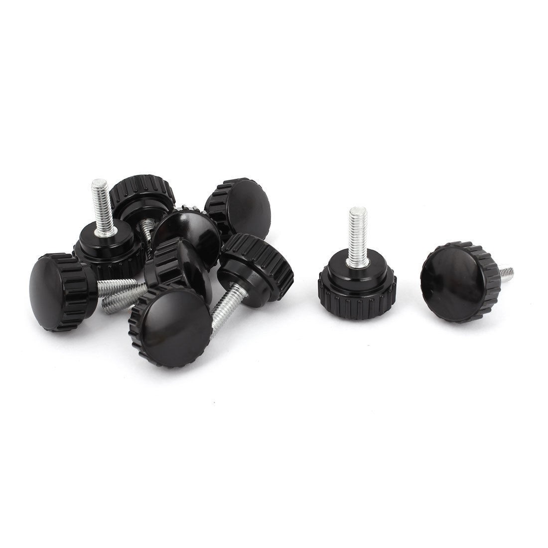 10pcs M6 x 20mm Male Thread 26mm Head Dia Screw on Type Grip Knurled Knobs Black