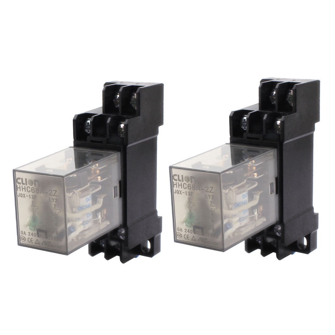 2pcs Green Light 35mm DIN Mount DC 24V DPDT Electromagnetic Relay w Socket