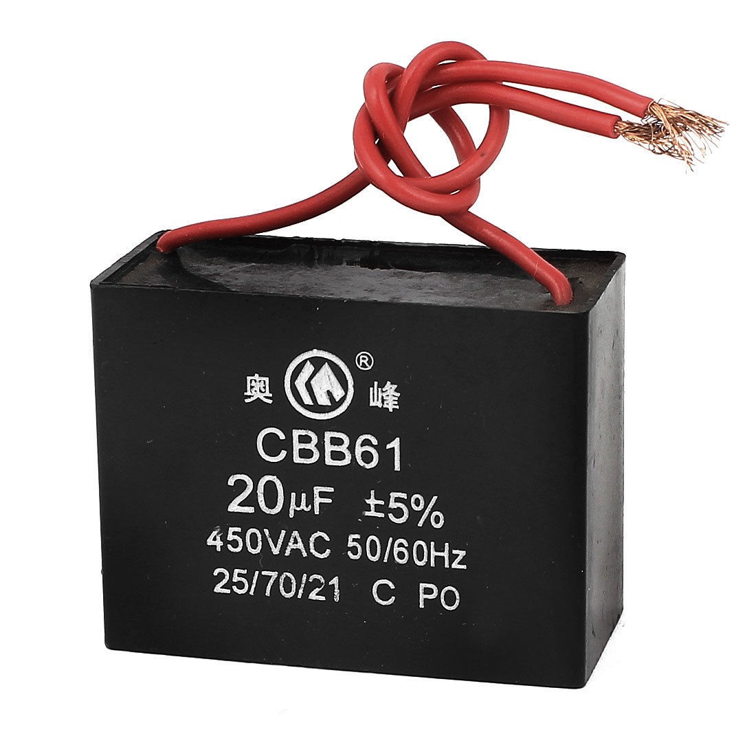 CBB61 AC 450V 50 60Hz 20uF 5 2 Wired Ceiling Fan Motor Running Capacitor Black