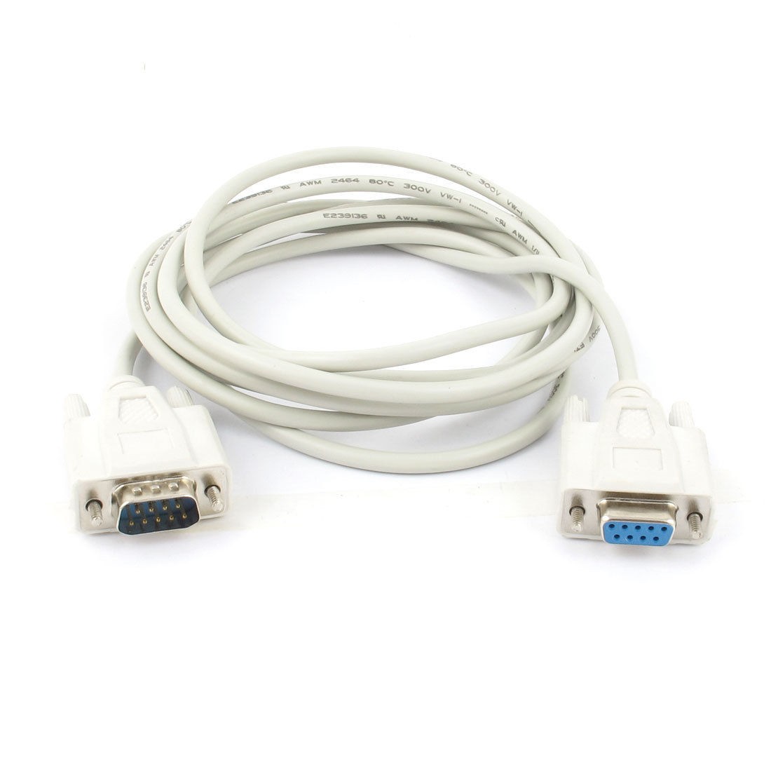 White RS232 Serial 8 2ft 2 5M DB9 Male to Female M F 9 Pin Extension Cable