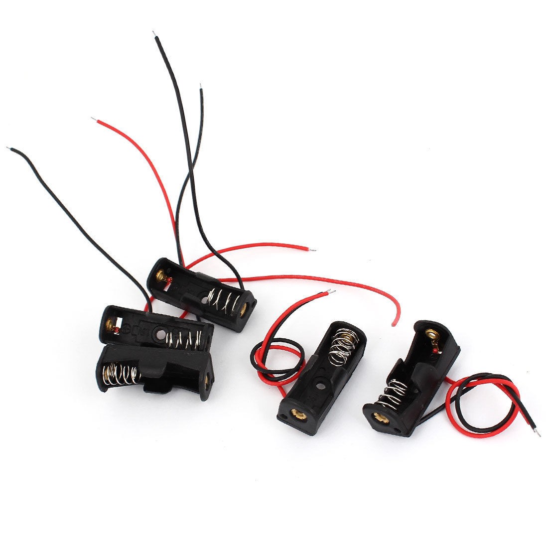 5 Pcs 2 Wired 1 x 1 5V AA Battery Holder Plastic Case Storage Box Black