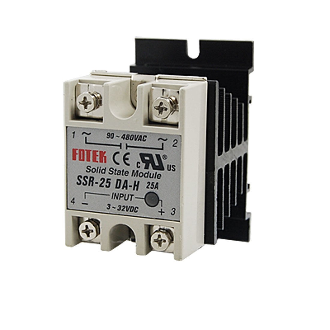 Single Phase Solid State Relay SSR 25DA 25A 3-32V DC / 90-480VAC + Heat Sink