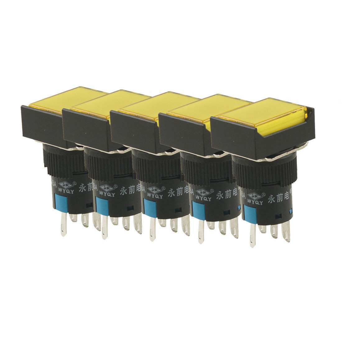 5 Pcs Panel Mount Momentary Yellow Lamp Rectangular Push Button Switch DC 24V