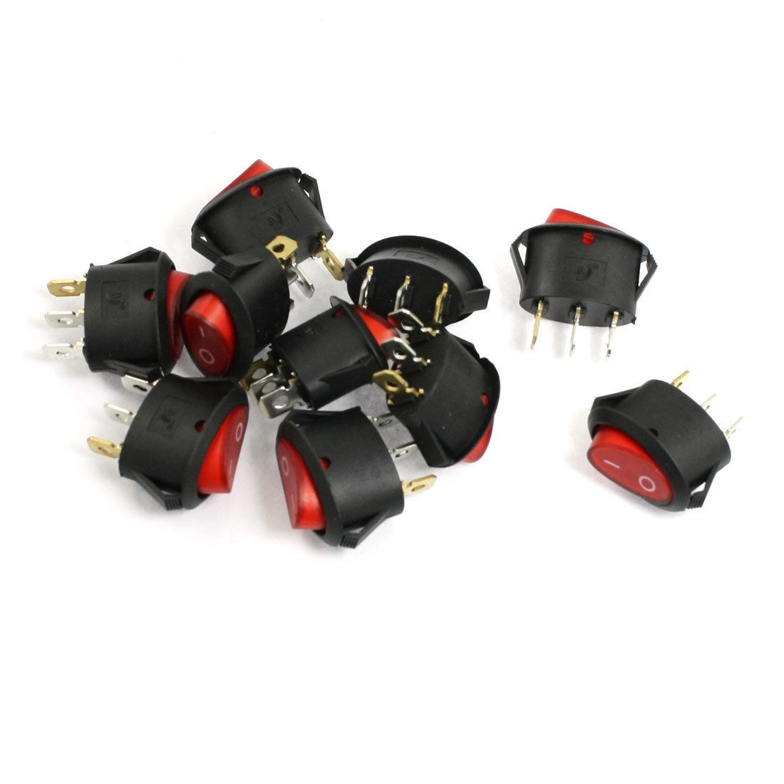 10 Pcs Red Indicator Light 3 Pin SPST ON OFF Snap-in Rocker Boat Switch