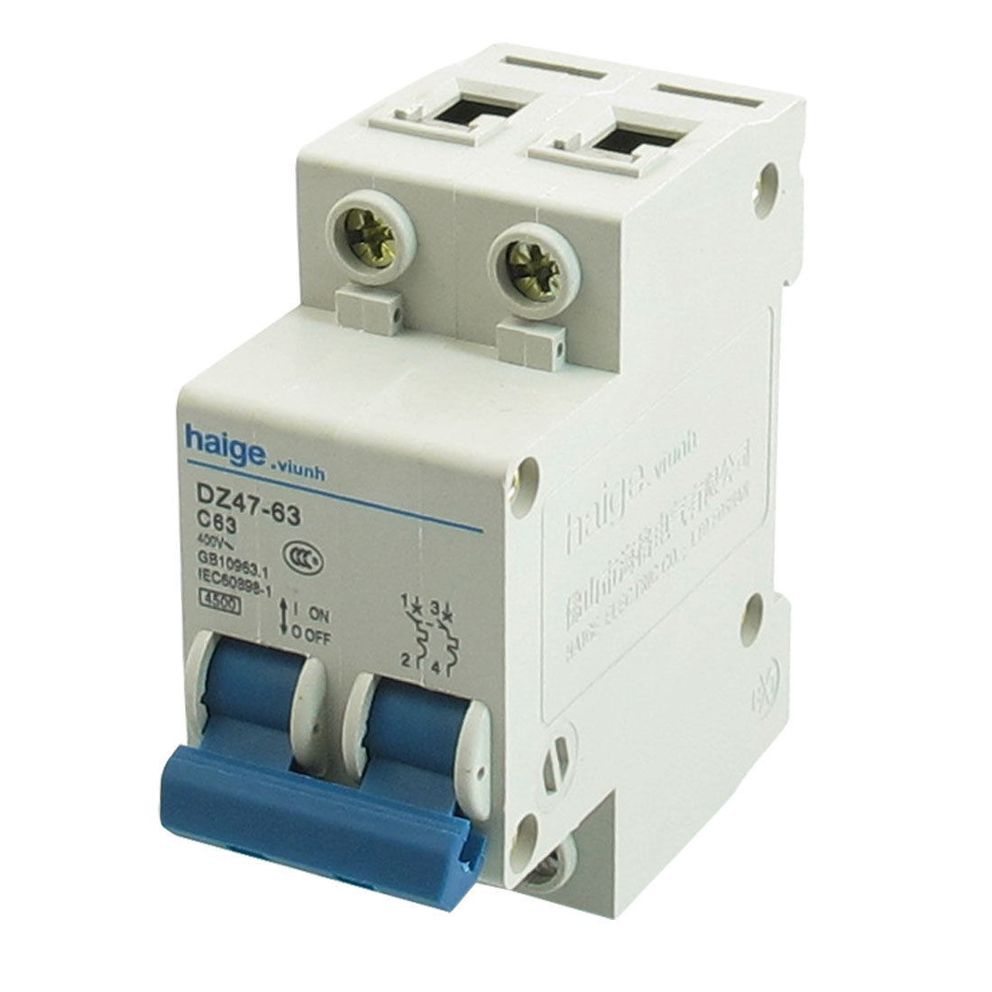 AC 400V 63A 4500 A Two Poles 2P MCB Mini Circuit Breaker DZ47-63 C63