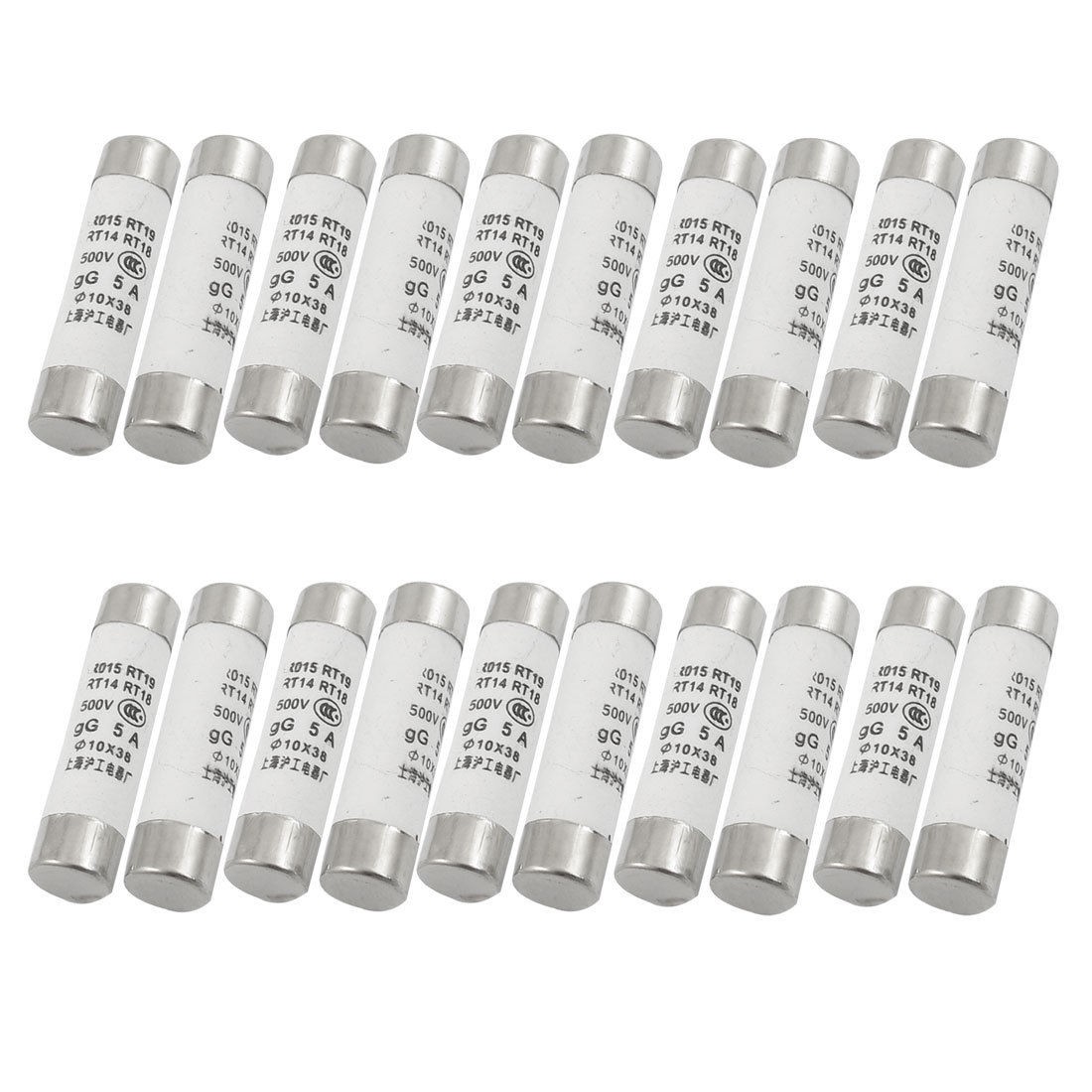 20 Pcs RO15 Series 500V 5A Cylinder Cap Ceramic Fast Blow Fuse Links 10x38mm