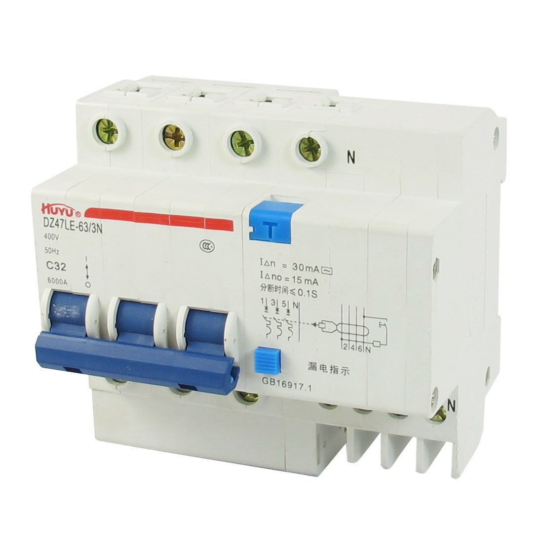 DZ47LE-63 32A 400VAC 6000A Breaking Capacity 3 Poles Circuit Breaker