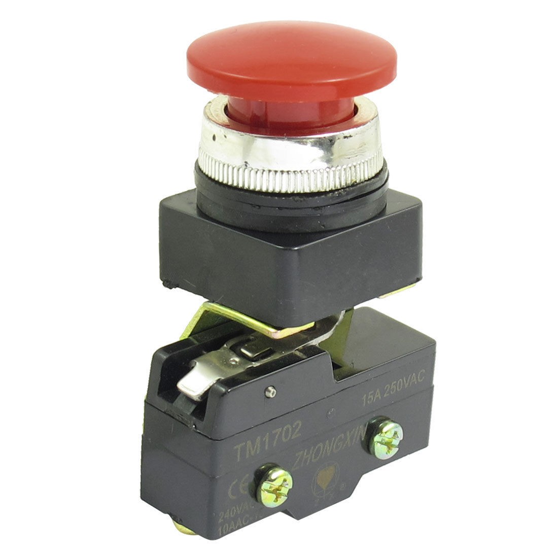 AC 250V 15A 1NO 1NC 25mm Thread Momentary Red Mushroom Button Micro Switch