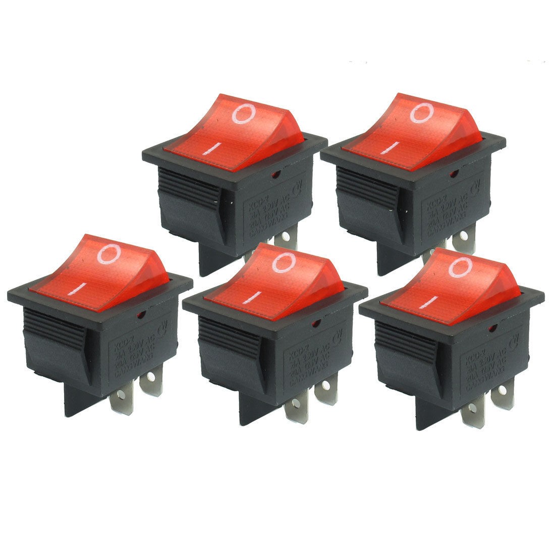 5 Pcs On/Off Red Neno Light 4 Pin DPST Rocker Switch AC 16A/250V 20A/125V