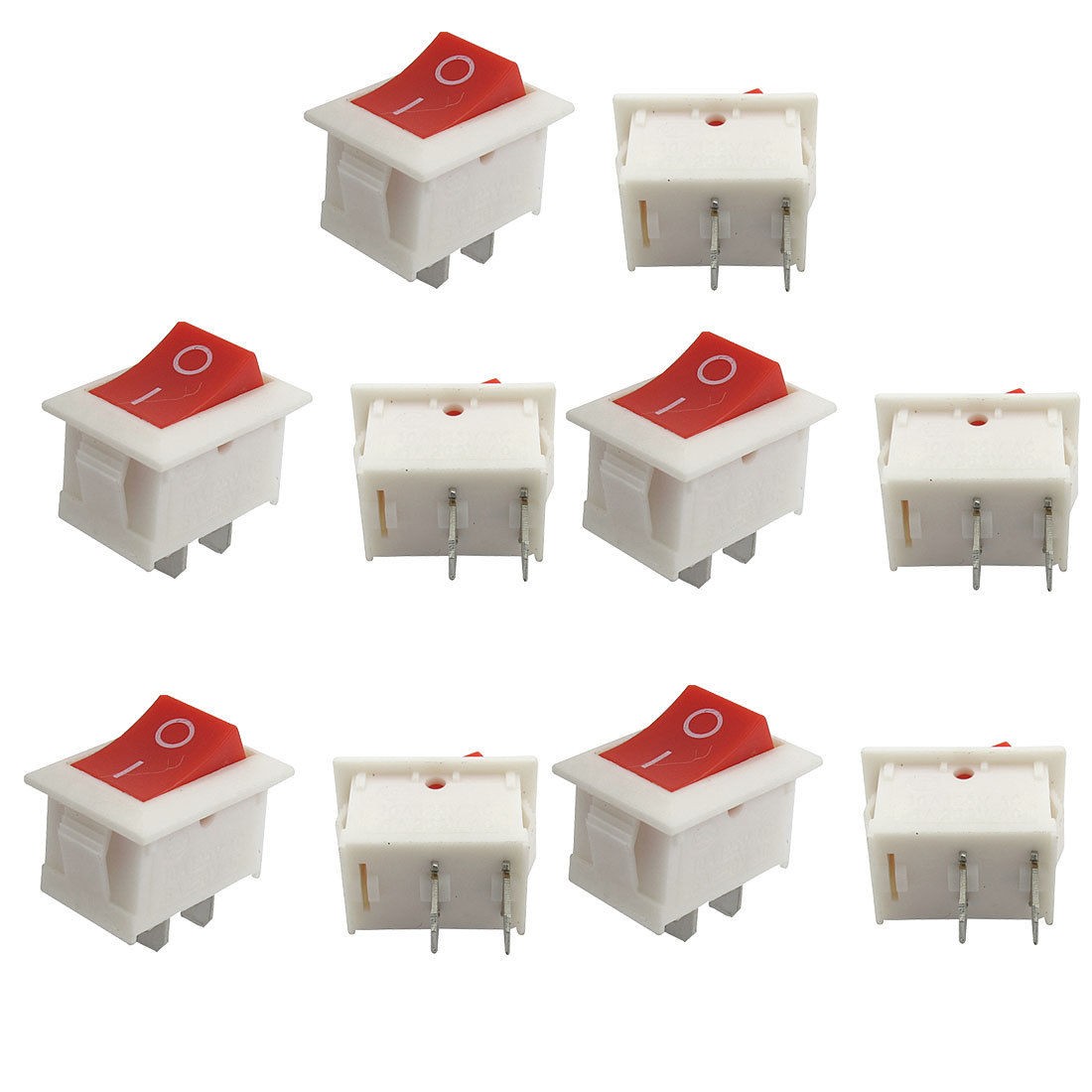 10 Pcs SPST Red Button On/Off Rocker Switch White AC 6A/250V 10A/125V
