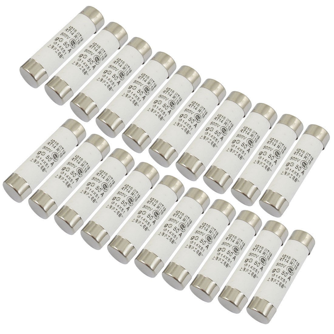 20 Pcs RO16 Series 500V 50A Cylinder Cap Ceramic Fast Blow Fuse Links 14x51mm