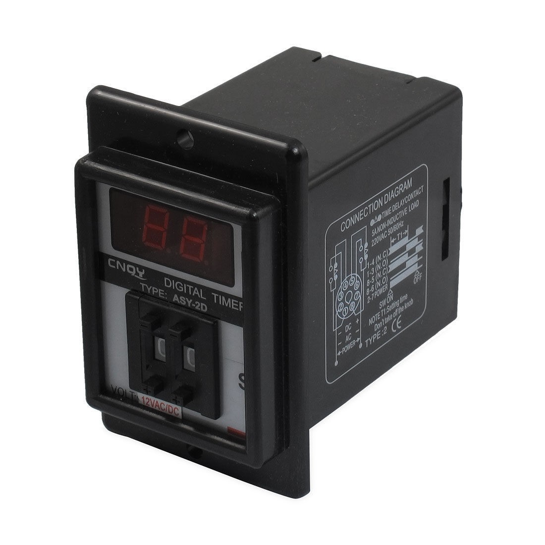 Black AC/DC 12V Power on Delay Timer Time Relay 0.1-9.9 Second 8 Pins ASY-2D