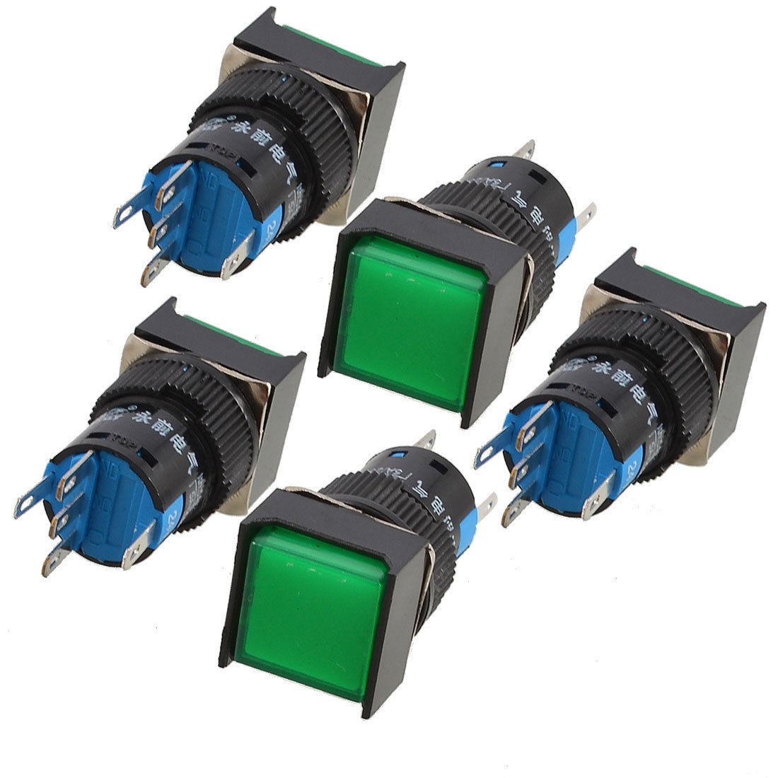 5 Pcs Green Square Cap DC 24V Light SPDT 5 Pins Push Button Switch